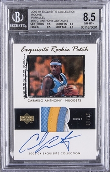 2003-04 UD "Exquisite Collection" Rookie Patch Parallel (RPP) #76 Carmelo Anthony Signed Rookie Card (#08/15) – BGS NM-MT+ 8.5/BGS 9
